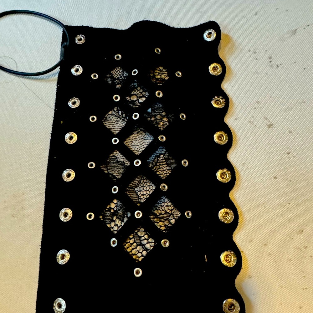 Harley rider Black Hair leather hair wrap biker motorcycle rhinestones and lace